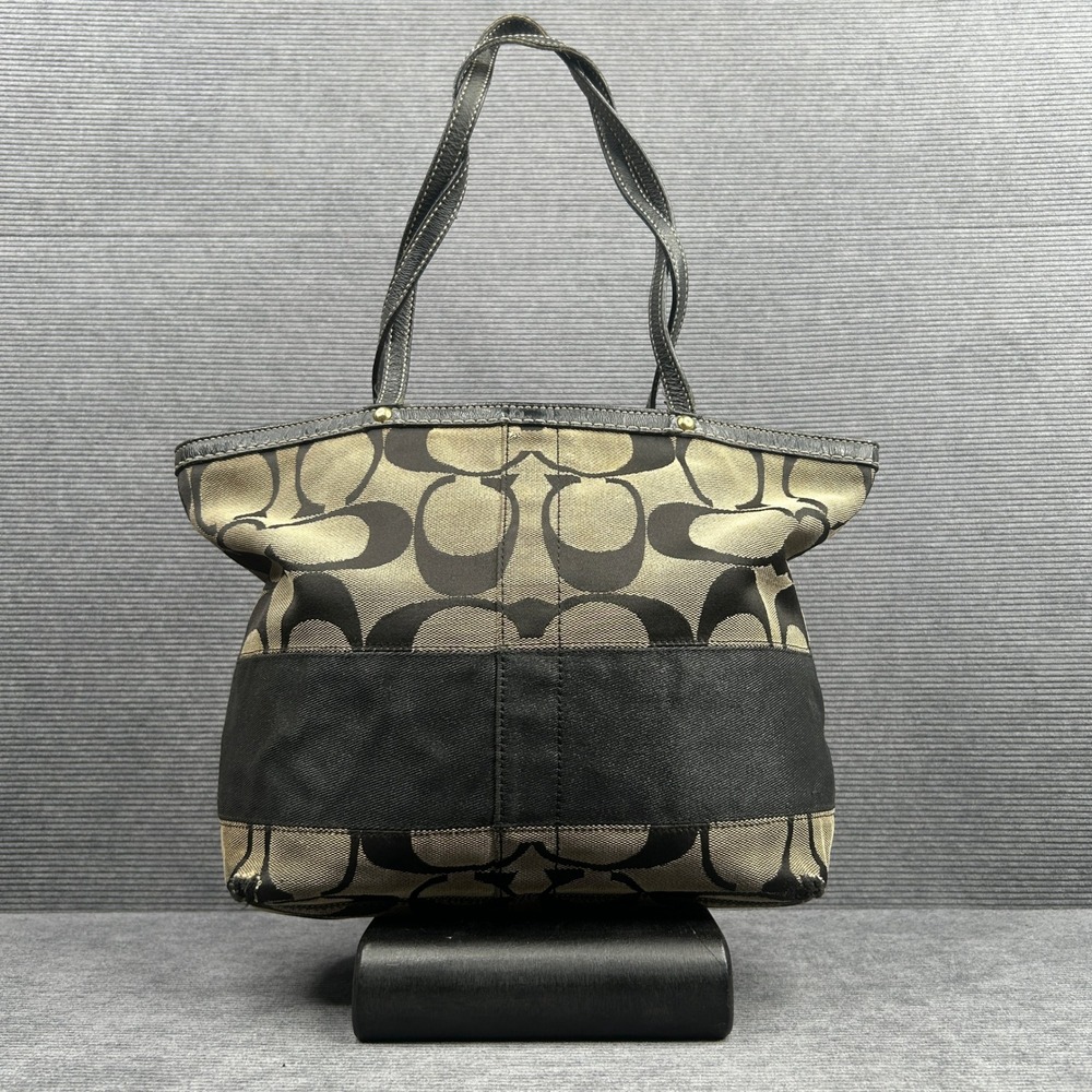 Coach 10124 Signature Canvas Tote Bag Black Khaki Monogram Shoulder Bag
